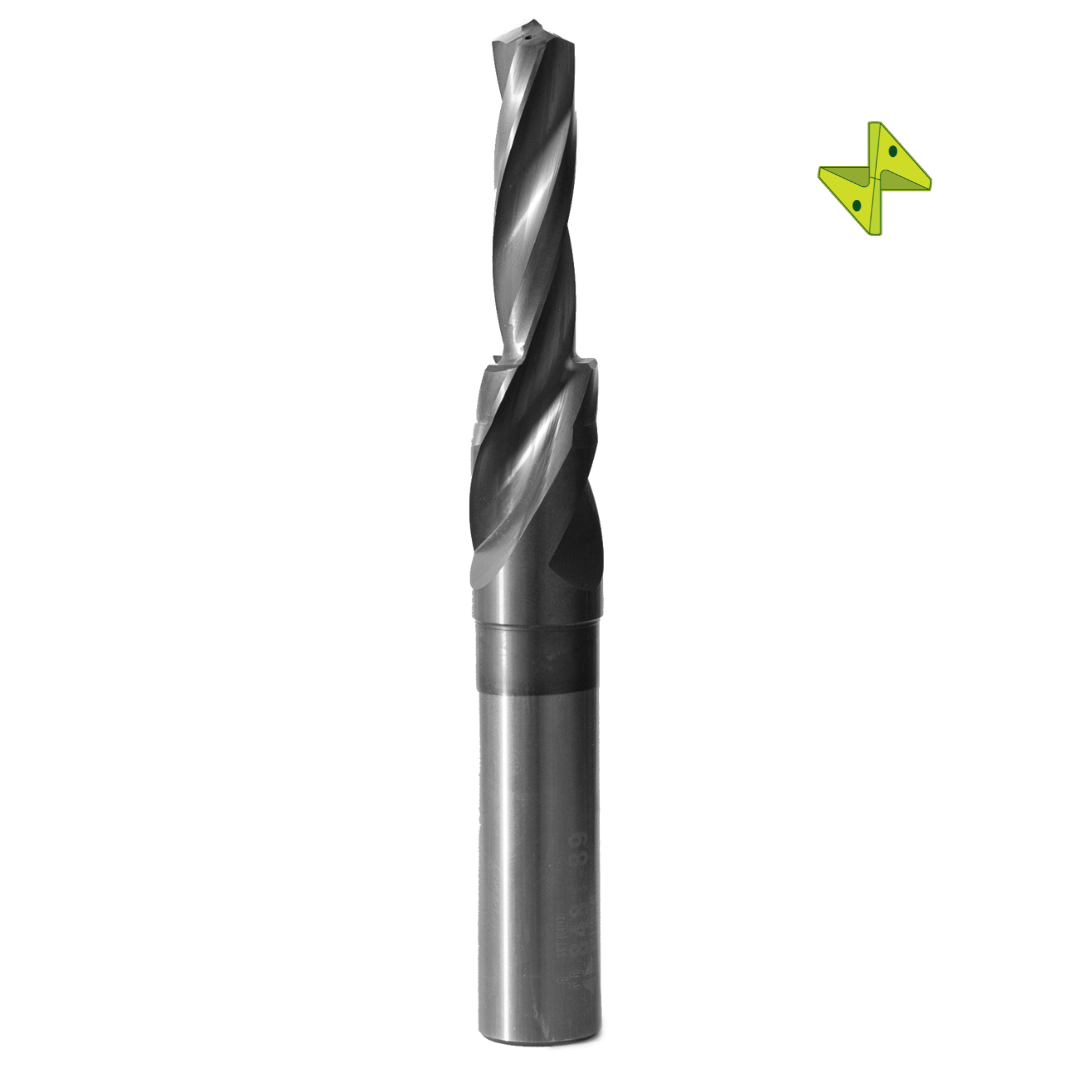Step drill coated with TiAIN -
                            3 spiral parabolic flutes with special TF, spiral grind point with corner radius